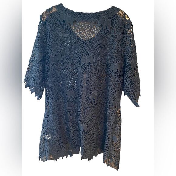 Helen’s Heart L Black Crochet Sheer Lace Flared Sleeve 1 Button Classic Jacket - Picture 2 of 8